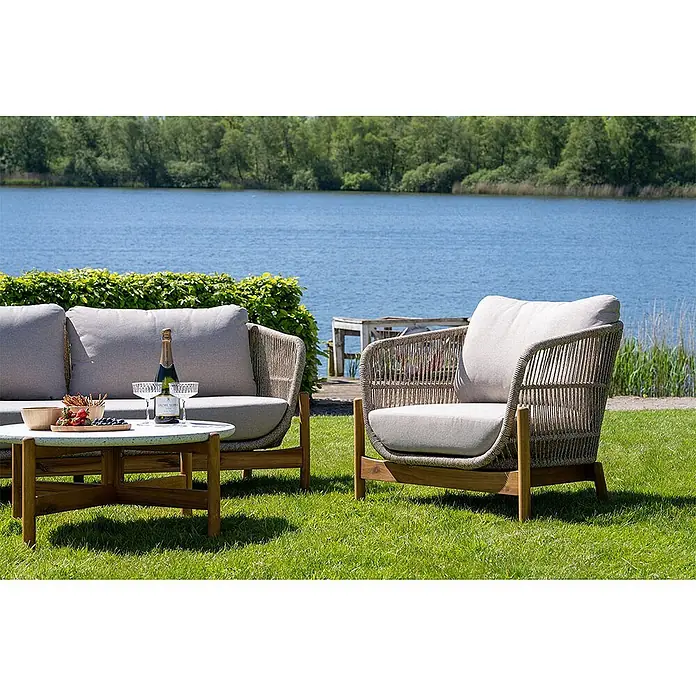 Ebuy24 Garten-Loungesessel Stuhl Terracina - 1 Stk., Akazie, Seil, Metall, Braun, B x T x H: 86 x 79 x 72 cm