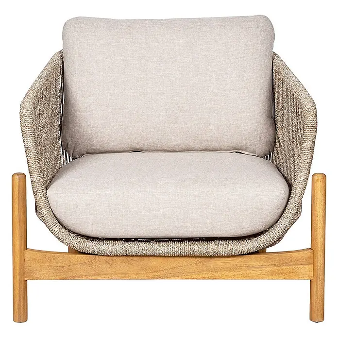 Ebuy24 Garten-Loungesessel Stuhl Terracina - 1 Stk., Akazie, Seil, Metall, Braun, B x T x H: 86 x 79 x 72 cm