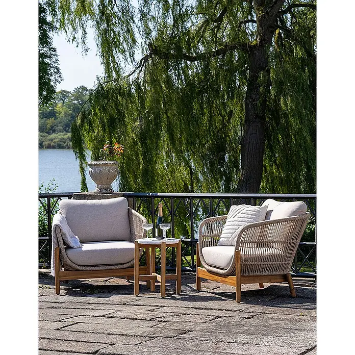 Ebuy24 Garten-Loungesessel Stuhl Terracina - 1 Stk., Akazie, Seil, Metall, Braun, B x T x H: 86 x 79 x 72 cm
