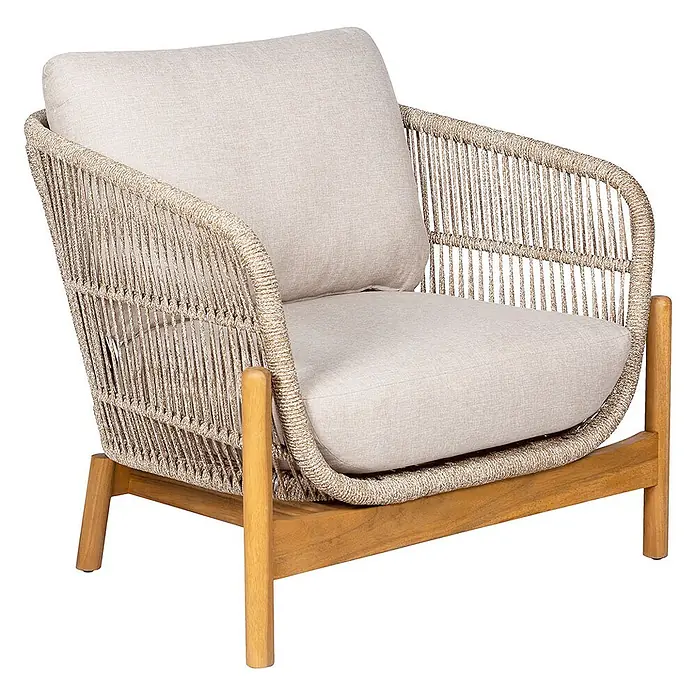 Ebuy24 Garten-Loungesessel Stuhl Terracina - 1 Stk., Akazie, Seil, Metall, Braun, B x T x H: 86 x 79 x 72 cm