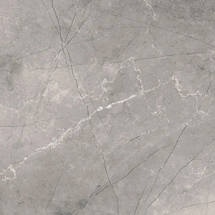 Palazzo Feinsteinzeugfliese Jordan - 60 x 120 cm, Gris, Glänzend - Graue Fliese in Marmoroptik mit weißen und dunklen Äderungen.