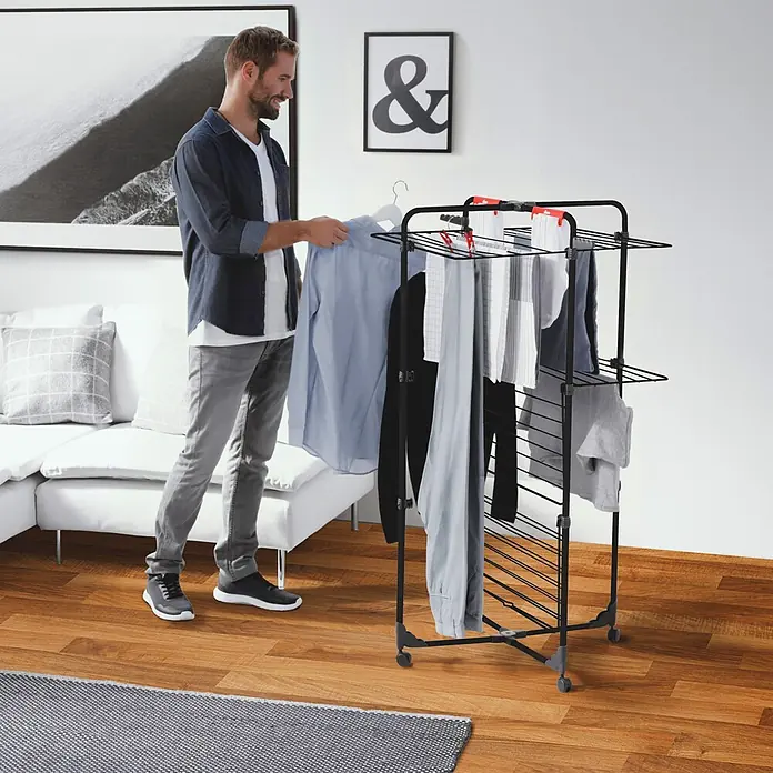 Vileda Turm-Wäscheständer Mixer 3 Ultimate - Länge Wäscheleine: 30 m, L x B x H: 69 x 74 x 132 cm, Schwarz - Anwendungsbeispiel
