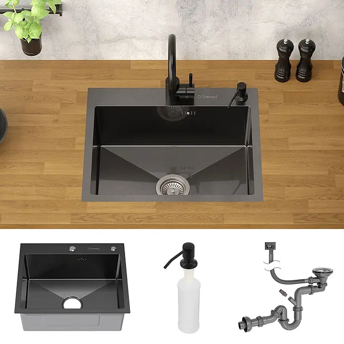 ML-Design Einbauspüle Anthrazit Einzelbecken Waschbecken Küche Spüle Edelstahlspüle - 55 x 45 cm, Stahl