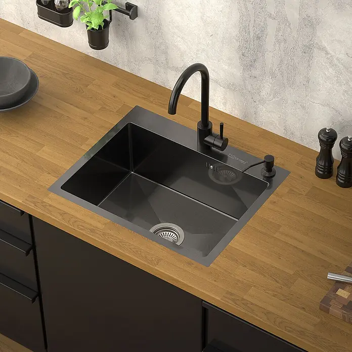 ML-Design Einbauspüle Anthrazit Einzelbecken Waschbecken Küche Spüle Edelstahlspüle - 55 x 45 cm, Stahl
