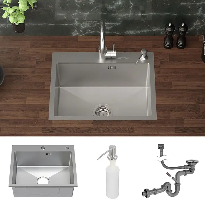ML-Design Einbauspüle Silber Einzelbecken Waschbecken Küche Spüle Edelstahlspüle - 55 x 45 cm, Stahl