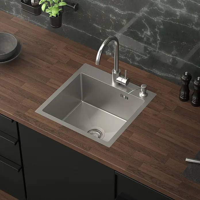 ML-Design Einbauspüle Silber Einzelbecken Waschbecken Küche Spüle Edelstahlspüle - 45 x 45 cm, Stahl