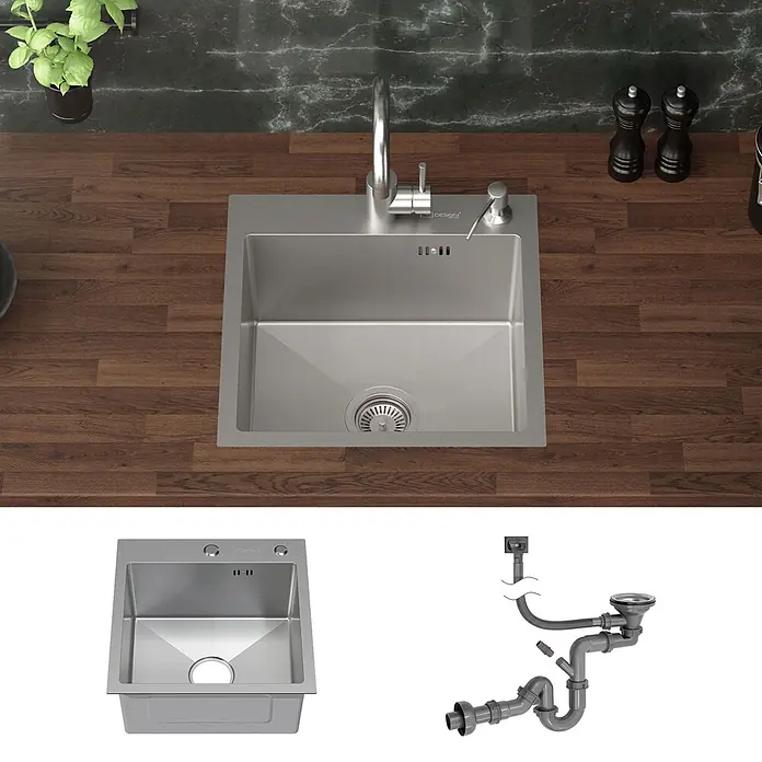 ML-Design Einbauspüle Silber Einzelbecken Waschbecken Küche Spüle Edelstahlspüle - 45 x 45 cm, Stahl