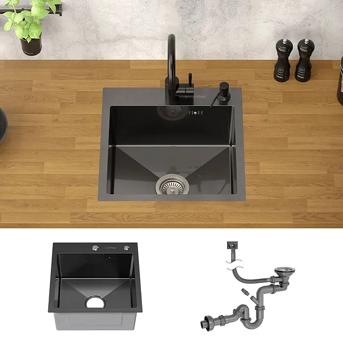 ML-Design Einbauspüle Anthrazit Einzelbecken Waschbecken Küche Spüle Edelstahlspüle - 45 x 45 cm, Stahl