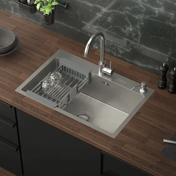 ML-Design Einbauspüle Silber Einzelbecken Waschbecken Küche Spüle Edelstahlspüle - 68 x 45 cm, Stahl