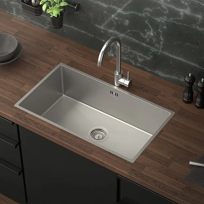 ML-Design Einbauspüle Silber Einzelbecken Waschbecken Küche Spüle Edelstahlspüle - 70 x 40 cm, Stahl