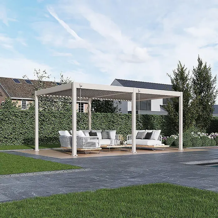 Weide Pergola Deluxe freistehend Aluminium 3,6 x 5,3 m Ivory-Sand - B x T: 530 x 360 cm, Farbe Gestell: Sandpapier FinishIvory Sand / RAL Farbcode 7024, Aluminium