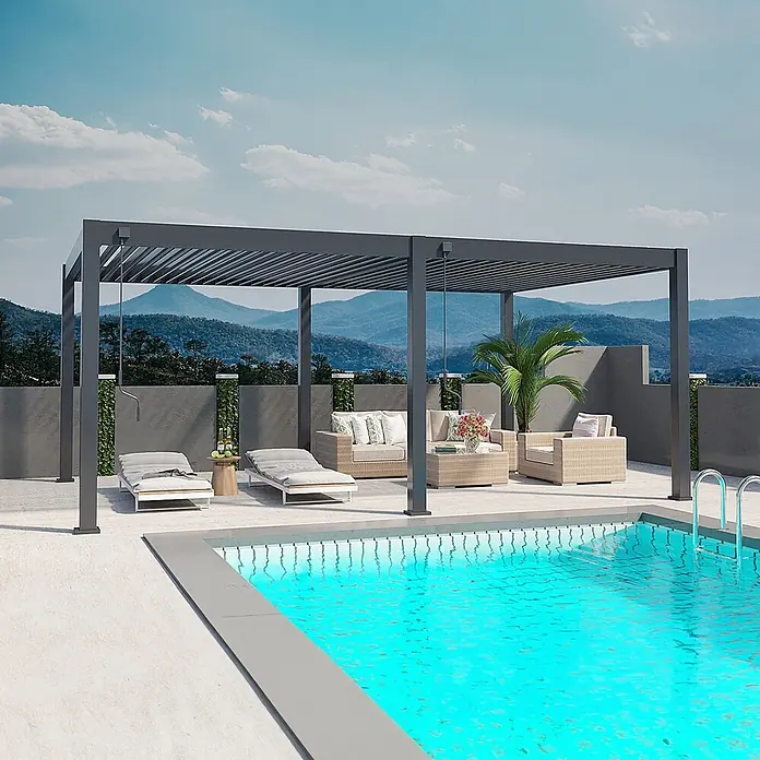 Weide Pergola Deluxe Plus freistehend 4 x 6 m Anthrazit Aluminium - Farbe Gestell: Sandpapier FinishAnthrazit / RAL Farbcode 7024, Aluminium