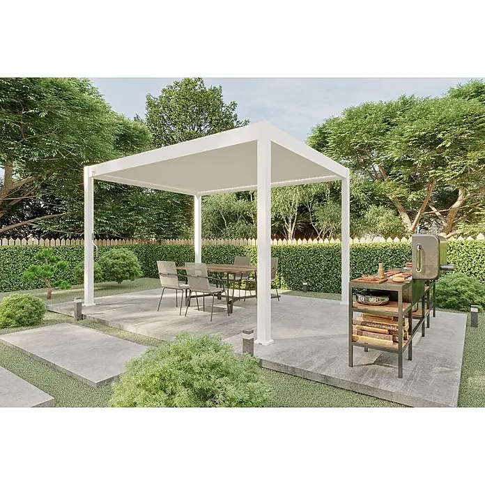 Weide Pergola Deluxe Pavillon Terrassenüberdachung Aluminium 3 x 4 M weiß - Farbe Gestell: Weiß, Metall