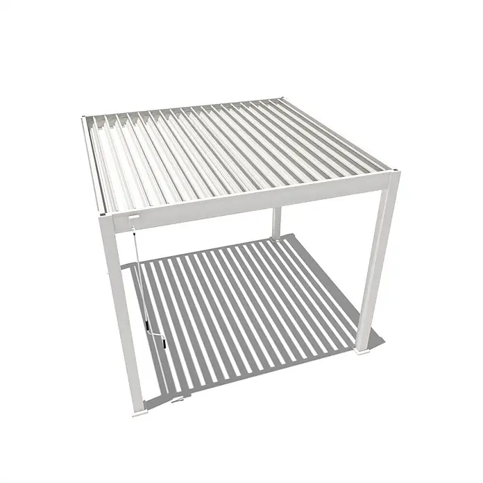 Weide Pergola Classic 3 x 3 M Weiß - Farbe Gestell: Weiß, Metall - Weiße Metallpergola mit verstellbarem Lamellendach und Handkurbel für Schatten.