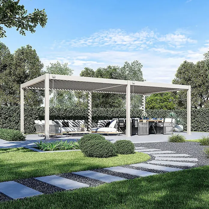 Weide Pergola Deluxe Plus freistehend 4 x 8 m Ivory-Sand Aluminium - Farbe Gestell: Ivory Sand, Aluminium