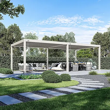 Weide  Pergola Deluxe Plus freistehend 4 x 8 m Ivory-Sand Aluminium