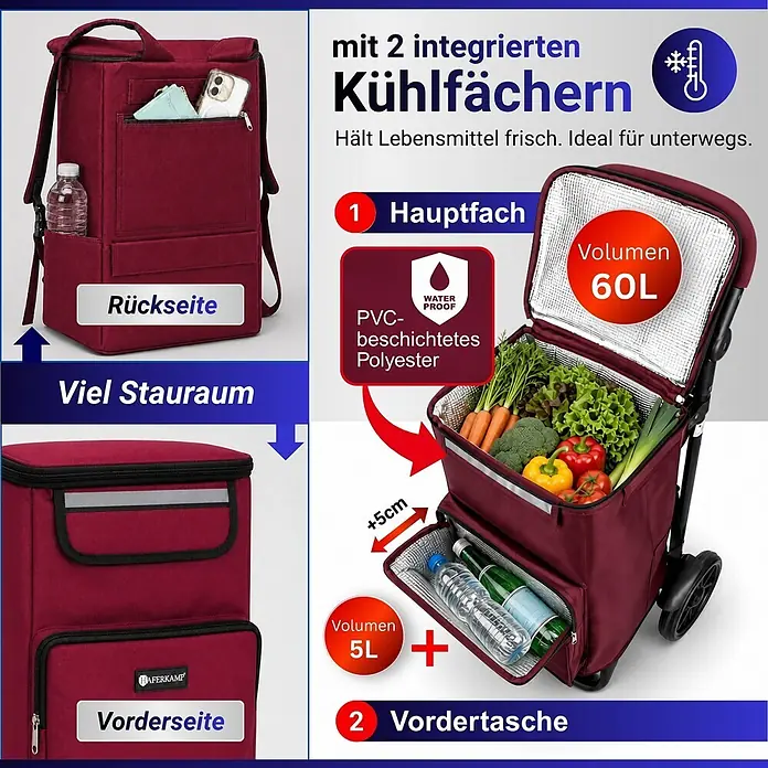 Haferkamp Einkaufstrolley HAFERKAMP Klappbarer Einkaufstrolley TRAGINO 3-in1 Einkaufswagen - L x B x H: 37 x 46,5 x 100 cm