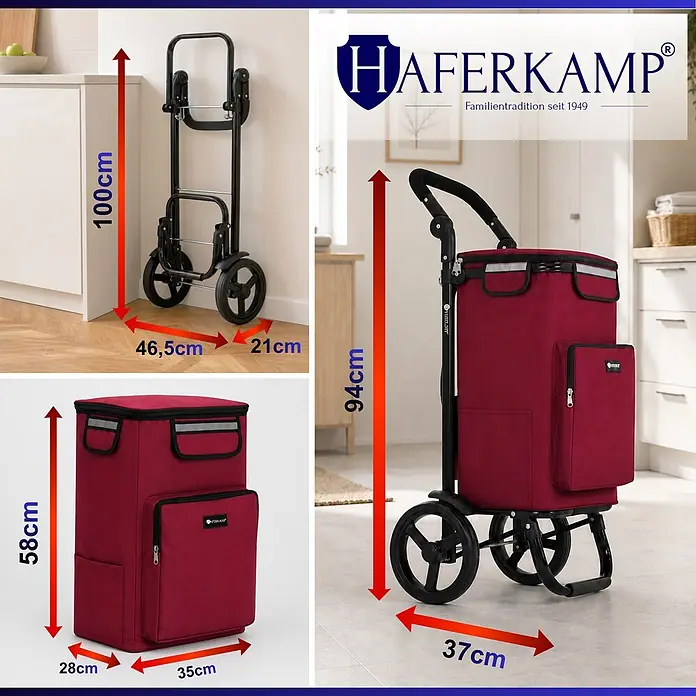 Haferkamp Einkaufstrolley HAFERKAMP Klappbarer Einkaufstrolley TRAGINO 3-in1 Einkaufswagen - L x B x H: 37 x 46,5 x 100 cm
