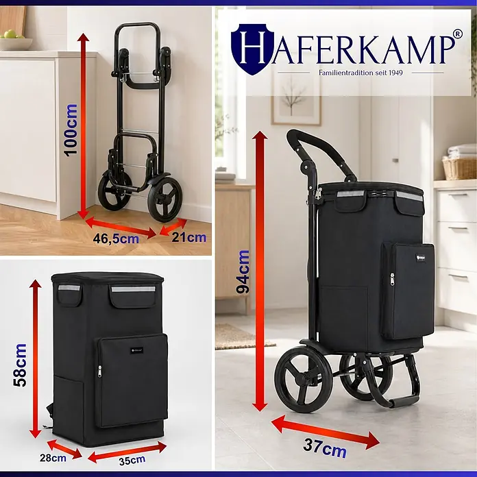 Haferkamp Einkaufstrolley HAFERKAMP Klappbarer Einkaufstrolley TRAGINO 3-in1 Einkaufswagen - L x B x H: 37 x 46,5 x 100 cm