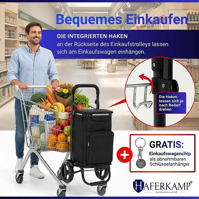 Haferkamp Einkaufstrolley HAFERKAMP Klappbarer Einkaufstrolley TRAGINO 3-in1 Einkaufswagen - L x B x H: 37 x 46,5 x 100 cm
