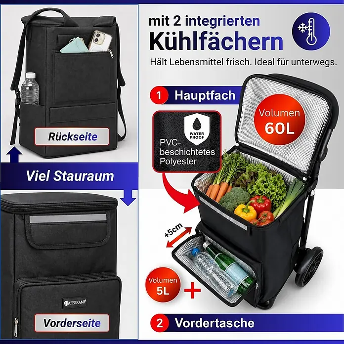 Haferkamp Einkaufstrolley HAFERKAMP Klappbarer Einkaufstrolley TRAGINO 3-in1 Einkaufswagen - L x B x H: 37 x 46,5 x 100 cm
