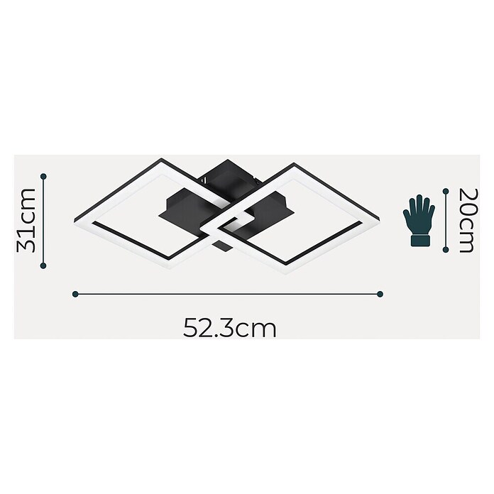 Eglo LED-Deckenleuchte PARANDAY-Z (21,5 W, L x B x H: 52,5 x 31 x 6 cm, Schwarz) | BAUHAUS