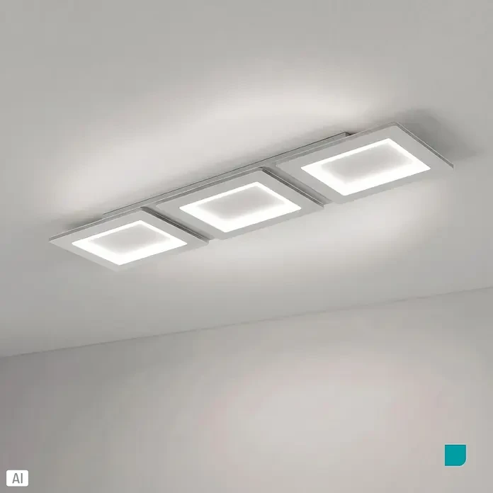 Eglo LED-Deckenleuchte Padrogiano - L x B x H: 120 x 30 x 5 cm, Kaltweiß, Stahl, Weiß, Dimmbar - Moderne weiße/silberne LED-Deckenleuchte mit drei quadratischen Leuchtpaneelen.
