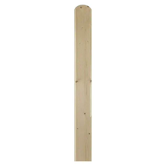 Balkonbrett - Fichte/Tanne, 950 x 120 x 18 mm, Gerade, 1 Stk. - Nahaufnahme eines einzelnen, naturbelassenen Zaunpfahls aus Holz mit abgerundetem Ende, ideal für rustikale Gartengestaltungen.