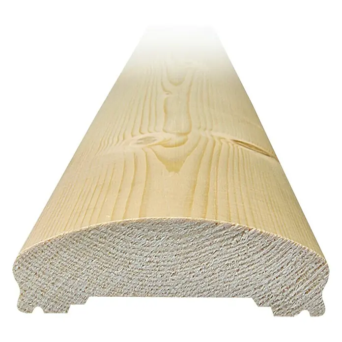 Handlauf - Fichte/Tanne, 1.480 x 115 x 40 mm - Detailaufnahme einer hölzernen Handlaufstange mit abgerundetem Profil und deutlicher Maserung. Ideal für Treppen.