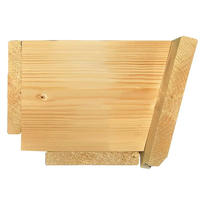 Seitenteil für Blumenkästen - 1 Stk., Fichte/Tanne - Nahaufnahme einer hölzernen Dachkonstruktion, die Details und Textur des Holzes hervorhebt. Ideal für Bau- und Designprojekte.