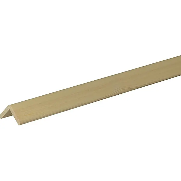 Winkelleiste - 240 cm x 28 mm x 28 mm, Fichte/Kiefer - Ein unbehandelter Eckleiste aus Holz mit L-Form, ideal zum Schutz von Kanten und Ecken im Innenbereich. Natürliche Holzmaserung sichtbar.