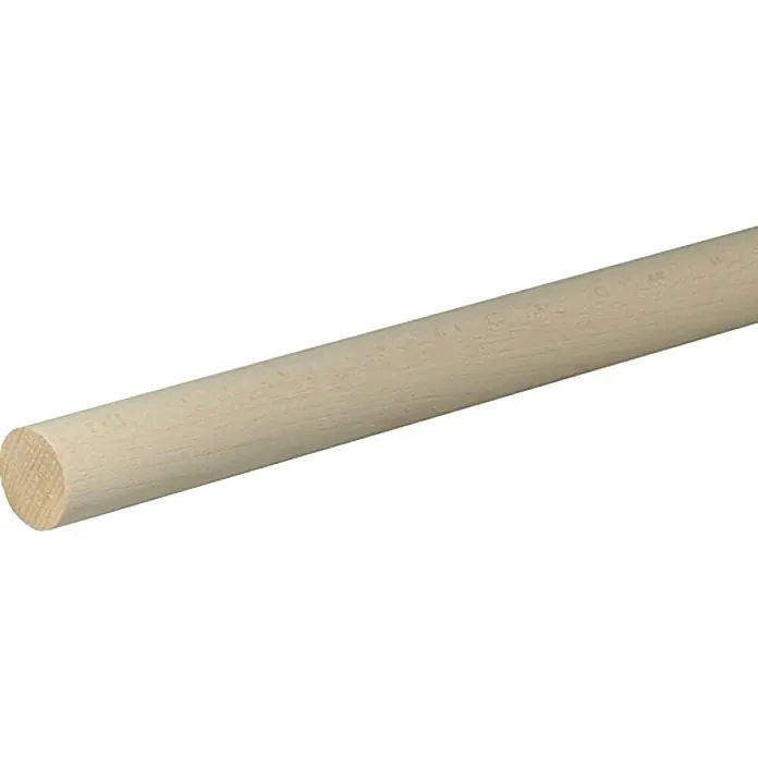 Profiles and more Rundstab - Ø x L: 30 mm x 100 cm, Buche, Glatt - Nahaufnahme eines unbehandelten, runden Holzstabs mit einer hellen, natürlichen Holzmaserung und glatten Oberfläche.