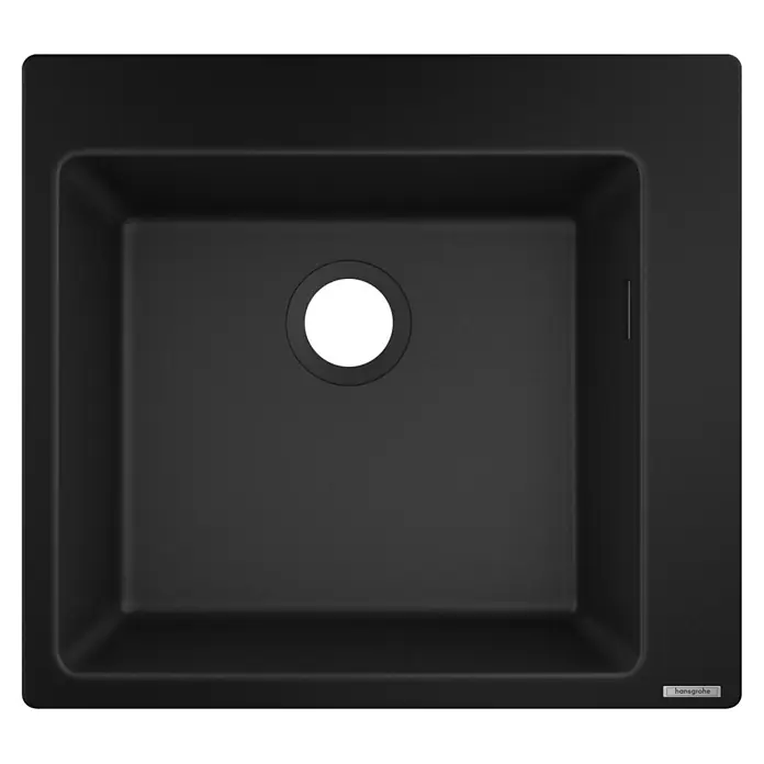 Hansgrohe Einbauspüle S51 - 56 x 51 cm, Graphitschwarz - Matte schwarze Hansgrohe Einbauküchenspüle mit mittigem Ablauf.