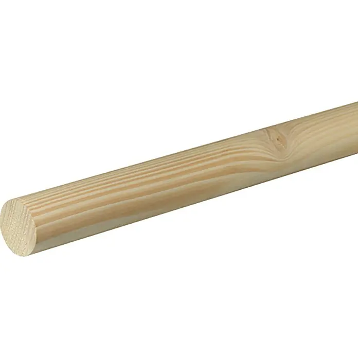 Rundstab - Fichte/Kiefer, Durchmesser: 3,5 cm, Länge: 100 cm - Detailaufnahme eines Holzrundstabes aus hellem Holz mit gut sichtbarer Maserung und Ast. Perfekt für Bastelprojekte.