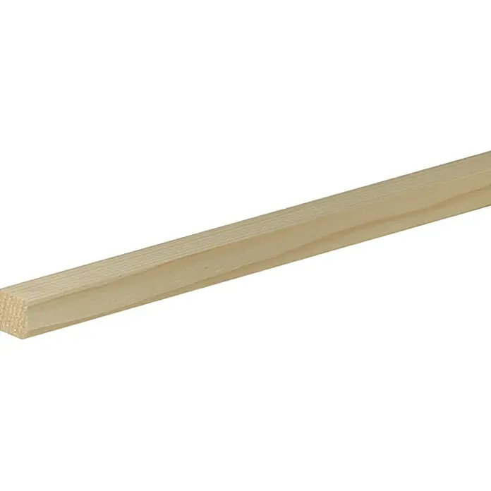 Quadratleiste - L x B x H: 100 x 2 x 2 cm, Fichte/Kiefer - Nahaufnahme einer hellen, unbehandelten Holzleiste mit einer quadratischen Form, ideal für Bastelarbeiten und Modellbau.