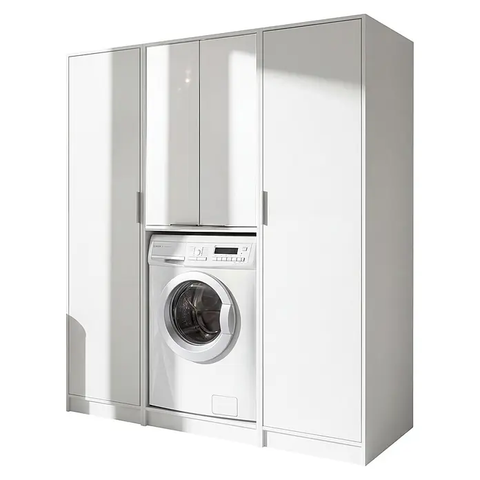 Fackelmann Waschmaschinenschrank Typ 5 - B x L: 165 x 65,1 cm, Weiß - Diagonale Ansicht