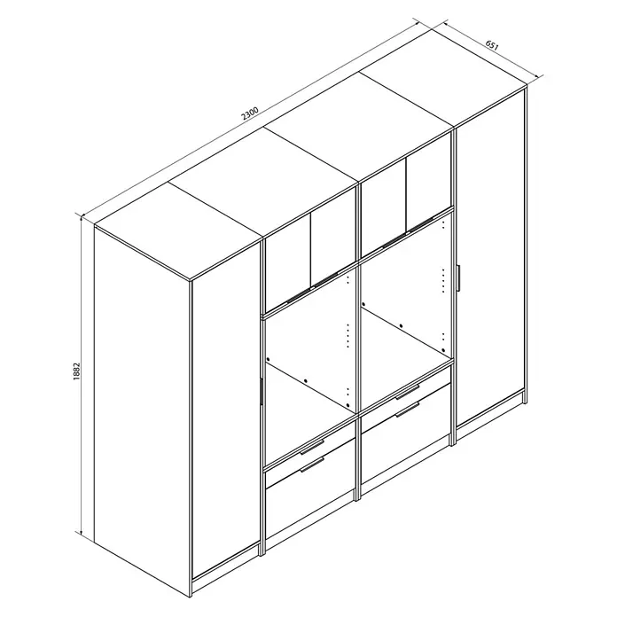 Fackelmann Waschmaschinenschrank Typ 6 - B x L: 230 x 65,1 cm, Weiß - Skizze