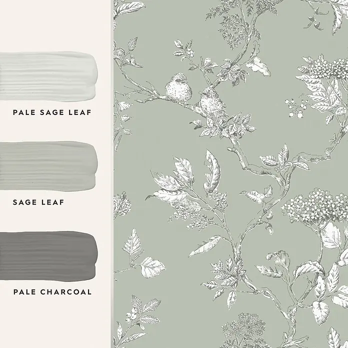 Laura Ashley Vliestapete Vliestapete Elderwood - Salbeigrün, Floral, 10 x 0,52 m