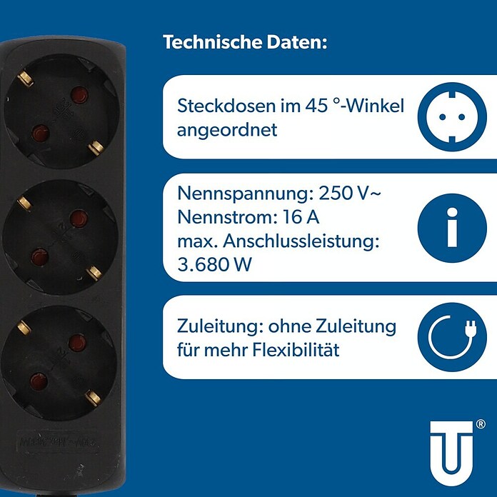 STECKDOSE 3FACH 16A O.ZULEIT. SCHWARZ