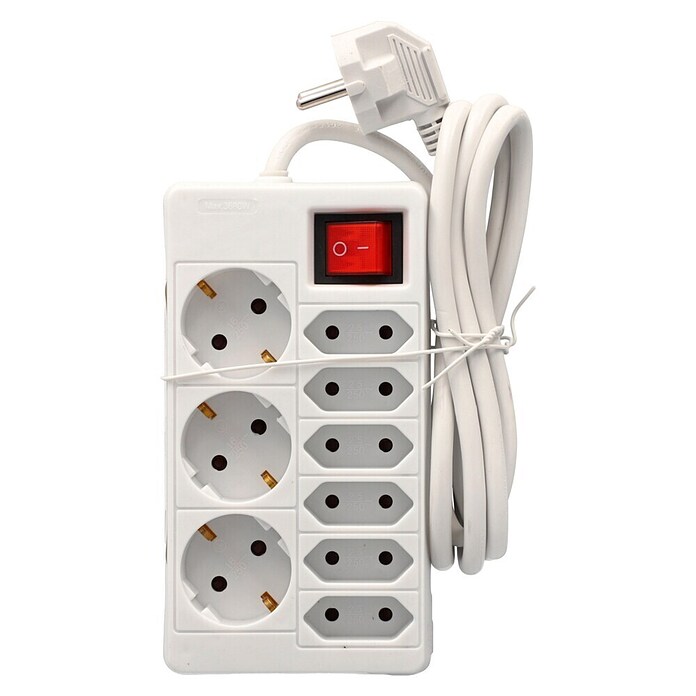 Steckdosenleiste (3-fach, Weiß, 1,4 m, 3.500 W, Erhöhter Berührungsschutz)