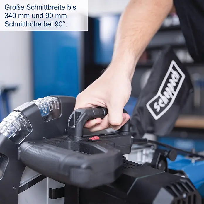 Scheppach Kappzugsäge HM254 - 2.000 W, Durchmesser Sägeblatt: 255 mm, Leerlaufdrehzahl: 4.500 U/min - Informationsansicht
