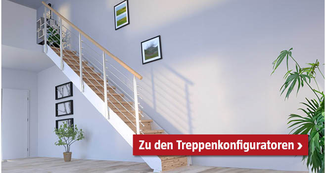 Holztreppe mit weißem Geländer im Wohnzimmer
