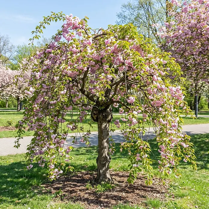 Piardino Zierkirsche - Prunus serrulata Kiku-shidare-zakura, Aktuelle Wuchshöhe: 170 cm, Stammhöhe: 120 cm - Stimmungsaufnahme