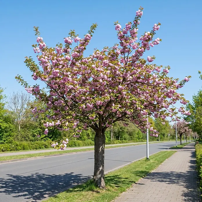Piardino Zierkirsche - Prunus serrulata 'Kanzan', Aktuelle Wuchshöhe: 200 cm, Stammhöhe: 150 cm - Stimmungsaufnahme