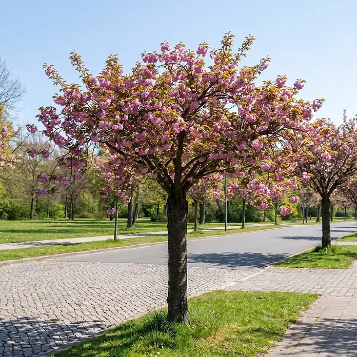 Piardino Zierkirsche - Prunus serrulata 'Kanzan', Aktuelle Wuchshöhe: 170 cm, Stammhöhe: 120 cm - Stimmungsaufnahme