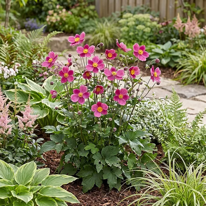 Piardino Herbstanemone - Anemone hupehensis 'Emmy Deep Rose', Topfgröße: 17 cm, Rosa - Stimmungsaufnahme