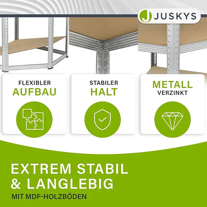 Juskys Schwerlastregal - H x B x T: 160 x 80 x 40 cm, Anzahl Böden: 12 Stk., Silber