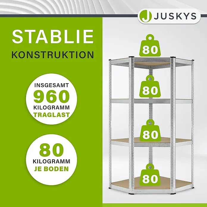 Juskys Schwerlastregal - H x B x T: 160 x 80 x 40 cm, Anzahl Böden: 12 Stk., Silber