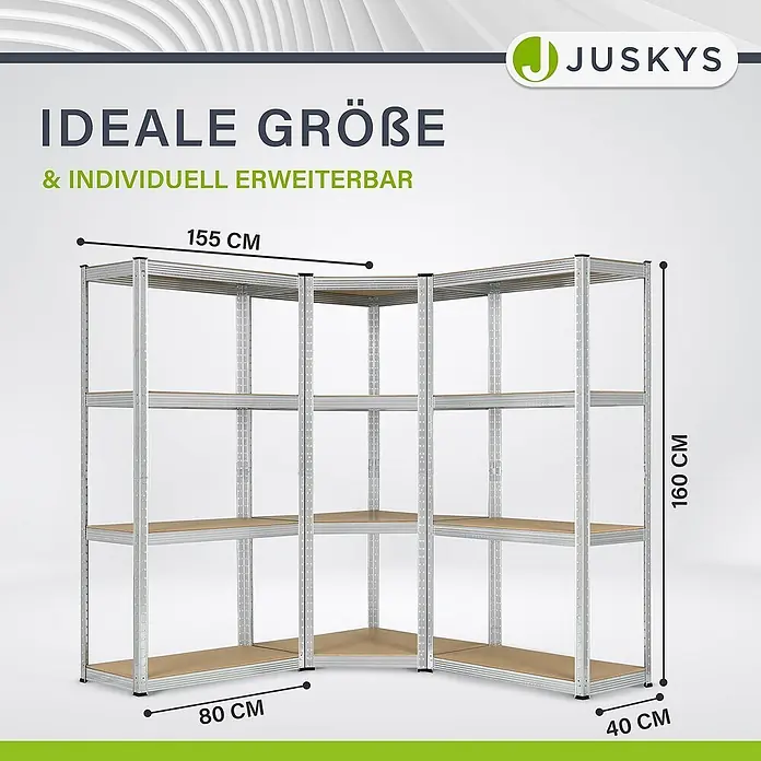Juskys Schwerlastregal - H x B x T: 160 x 80 x 40 cm, Anzahl Böden: 12 Stk., Silber