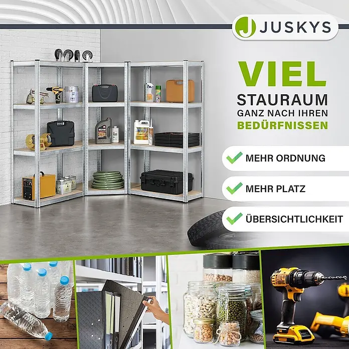 Juskys Schwerlastregal - H x B x T: 160 x 80 x 40 cm, Anzahl Böden: 12 Stk., Silber